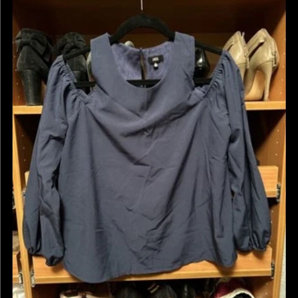 Lucca Couture Navy cutout shoulder long Sleeve Blouse